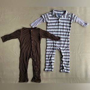 Set of 2 Kickee Pants one piece items (brown and gray striped) in VGUC